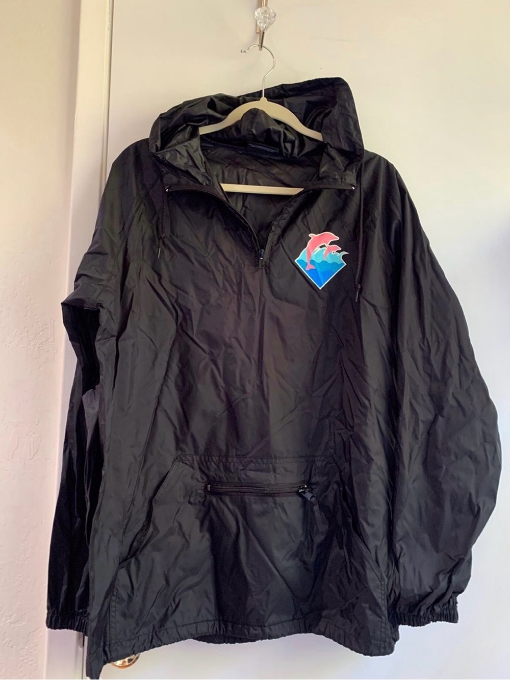 Pink Dolphin Black hoodie Windbreaker Pullover with Colorful Dolphin Logo